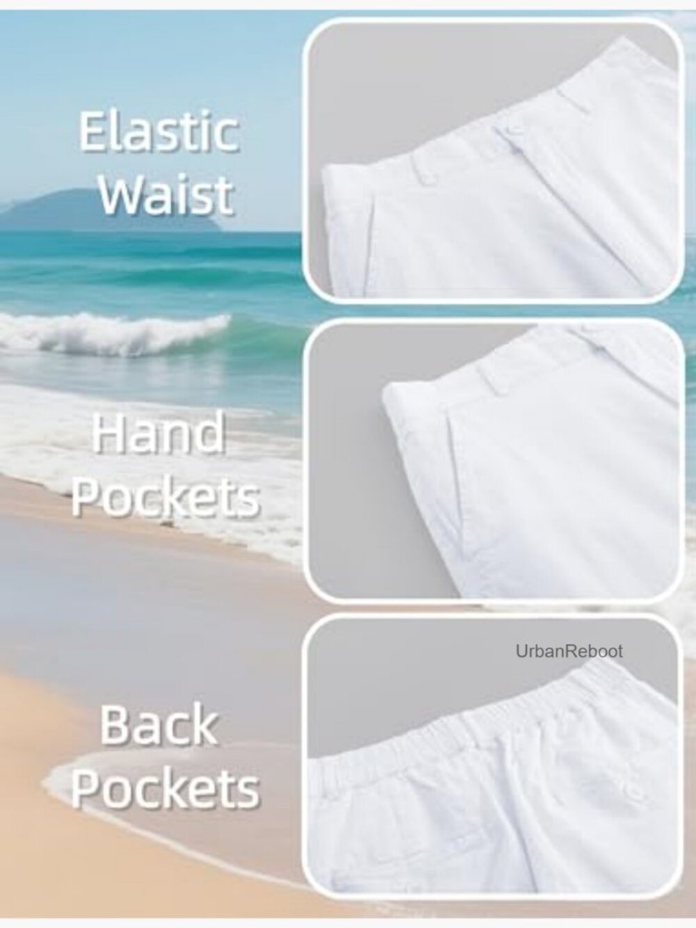 Men's Linen Casual Pants Elastic Waist Lightweight Summer Beach Pants with - Picture 6 of 7